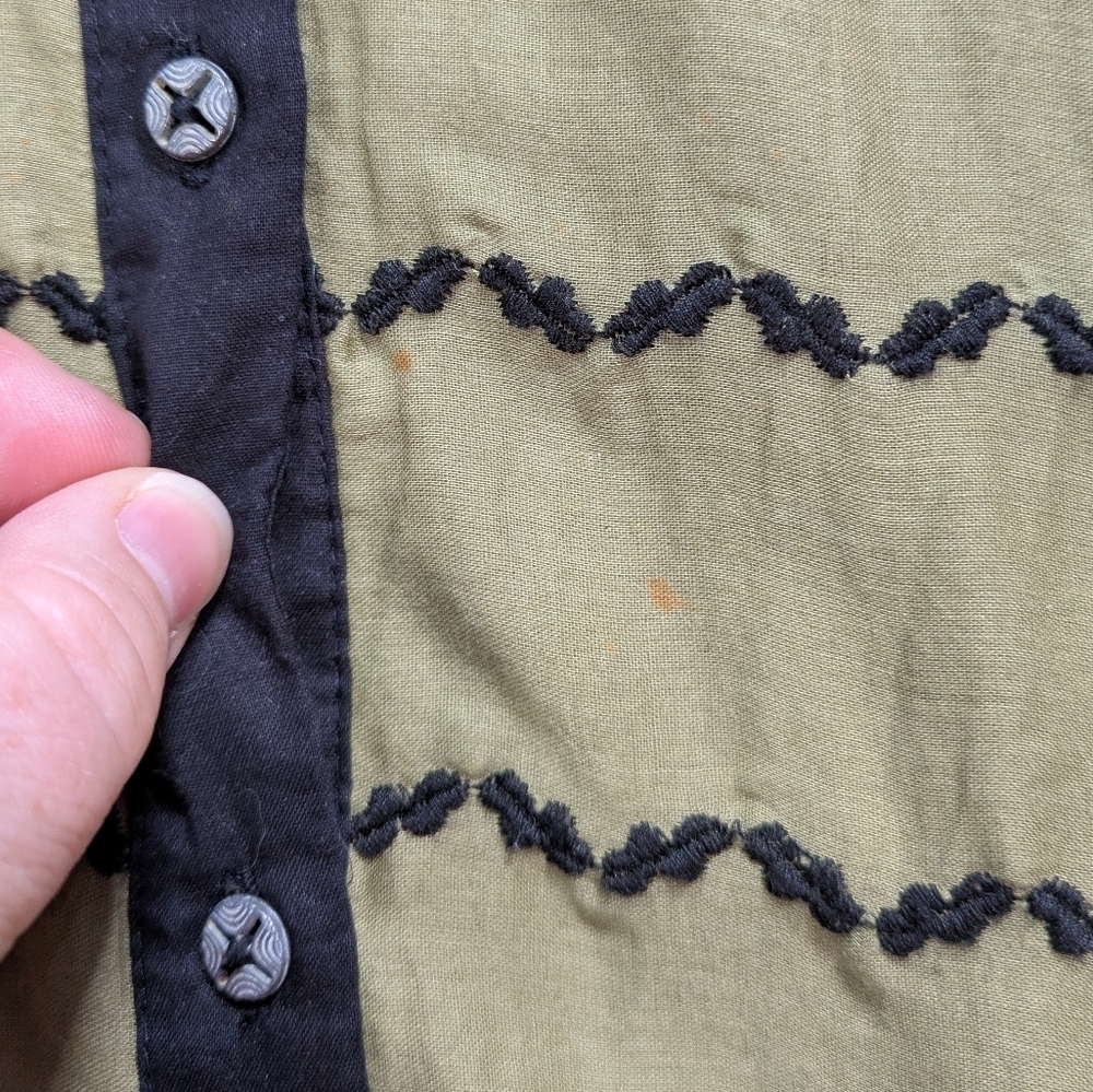 Anthro Postmark Green Black Sleeveless Cotton Ruffle Midi Dress 6 - Picture 7 of 11